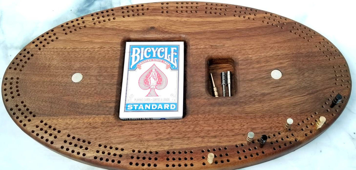 Handmade Walnut & Cherry Oval Cribbage Board | Personalized Wooden Cribbage Game