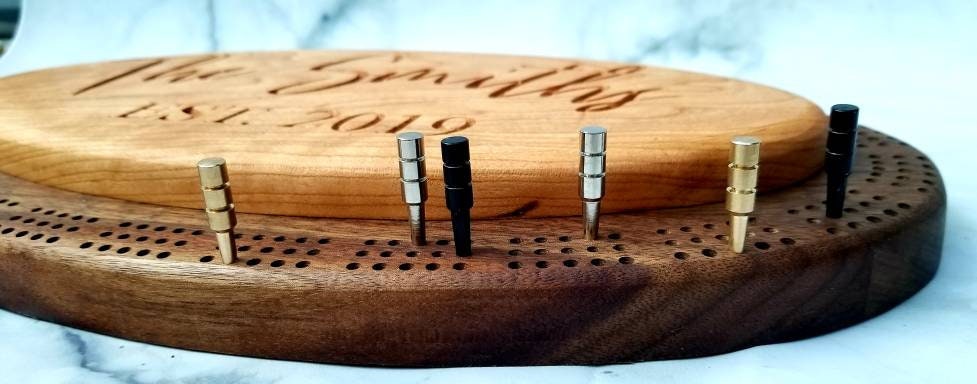 Handmade Walnut & Cherry Oval Cribbage Board | Personalized Wooden Cribbage Game