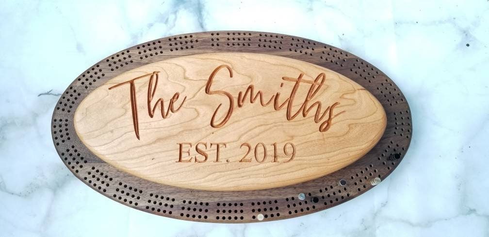 Handmade Walnut & Cherry Oval Cribbage Board | Personalized Wooden Cribbage Game
