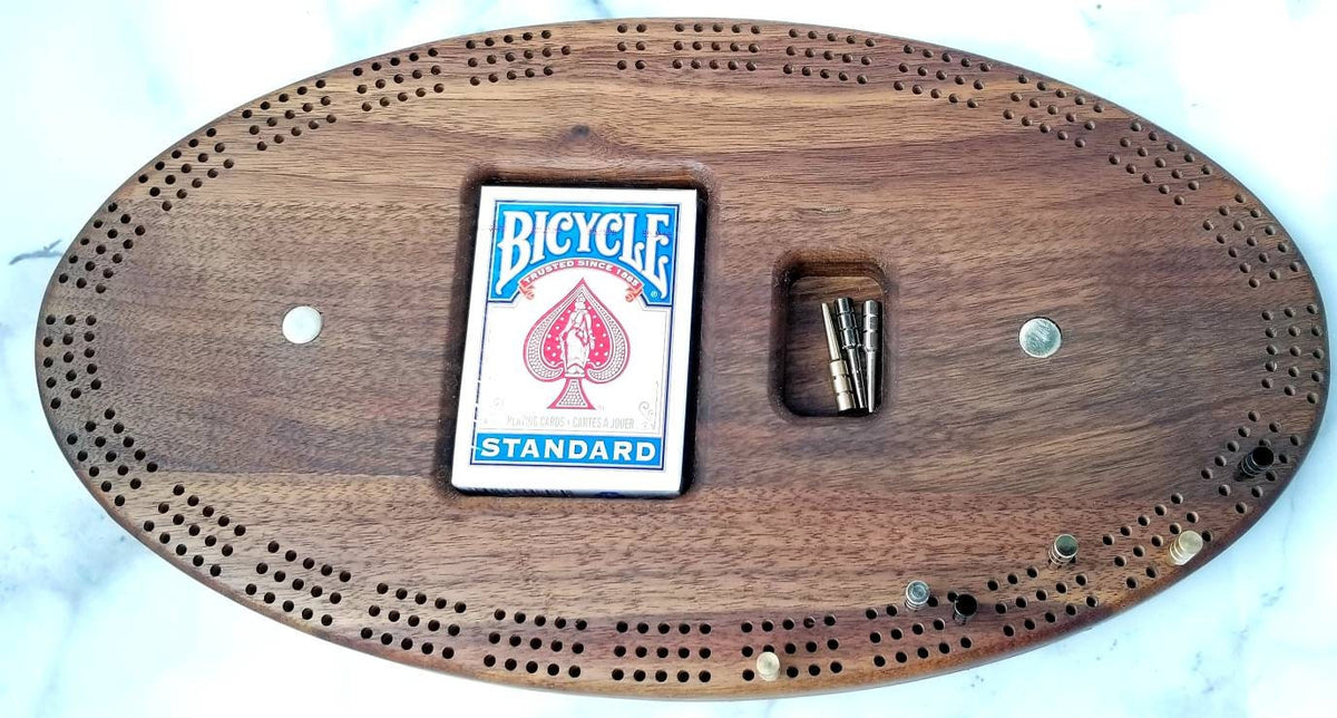 Handmade Walnut & Cherry Oval Cribbage Board | Personalized Wooden Cribbage Game