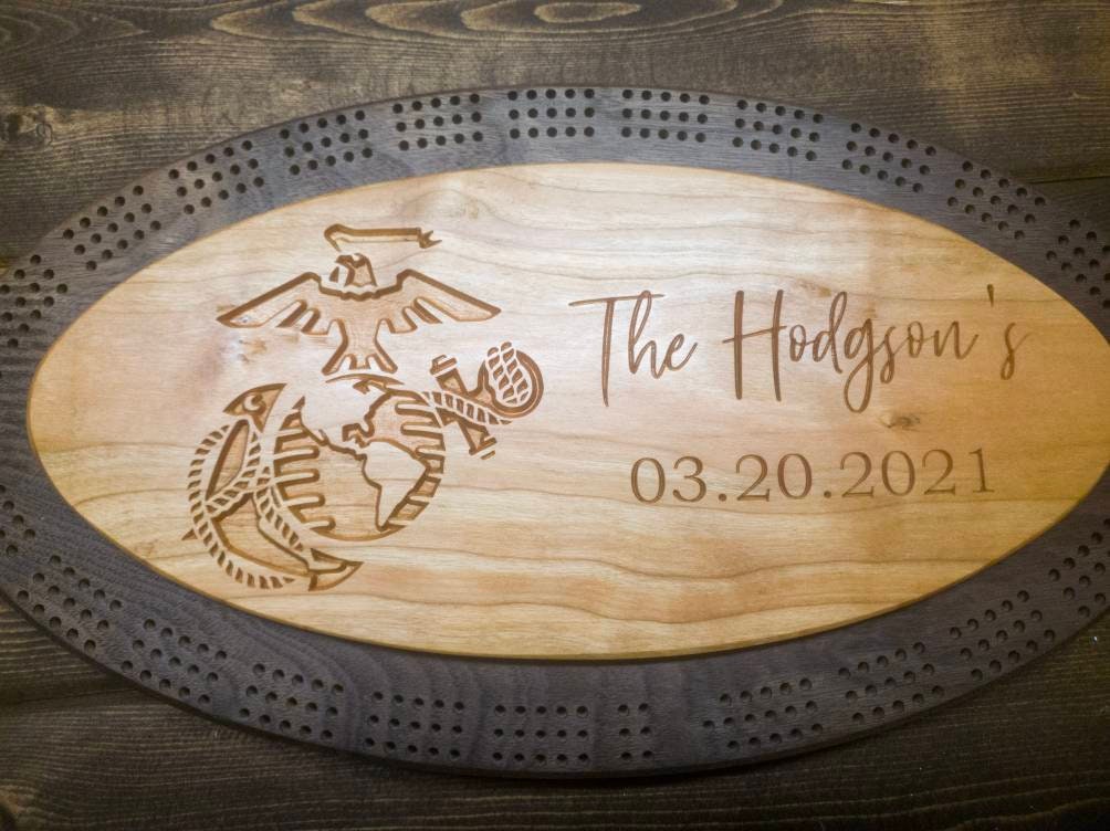 Handmade Walnut & Cherry Oval Cribbage Board | Personalized Wooden Cribbage Game