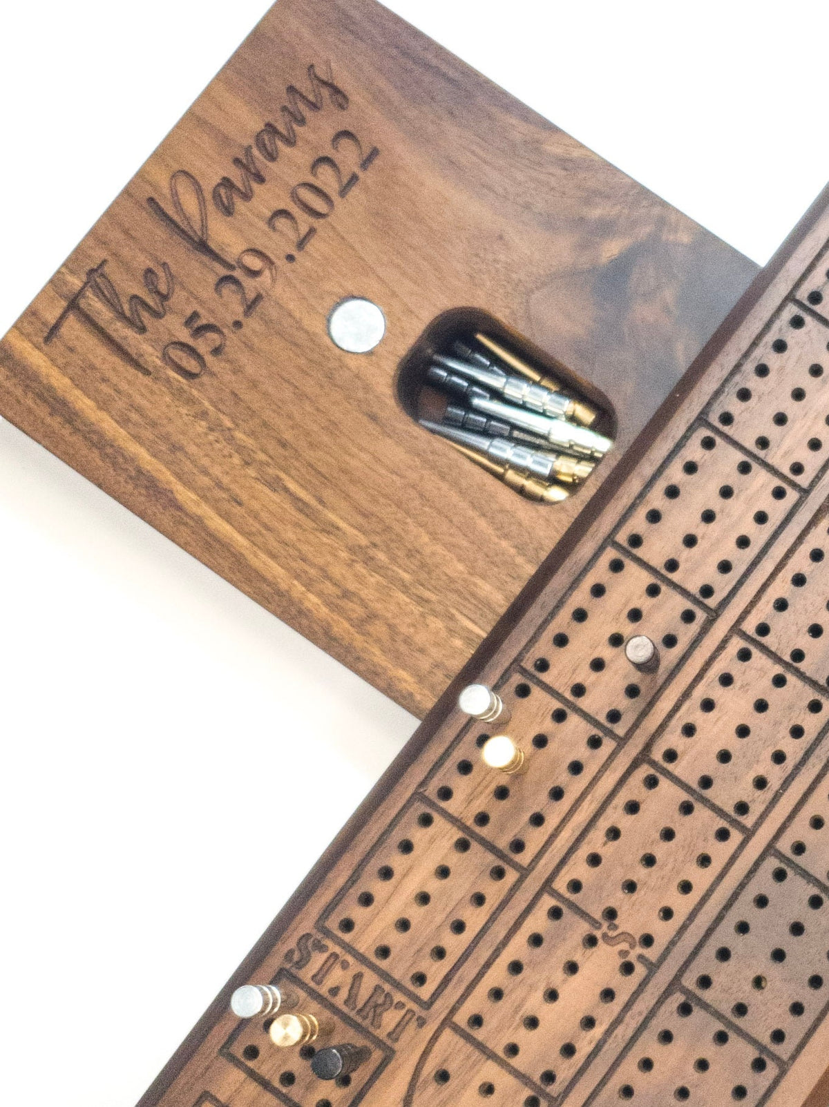 Bear & Mountain Inlay Cribbage Board | Wenge and Cherry Wood | Handmade Personalized Cribbage Gift