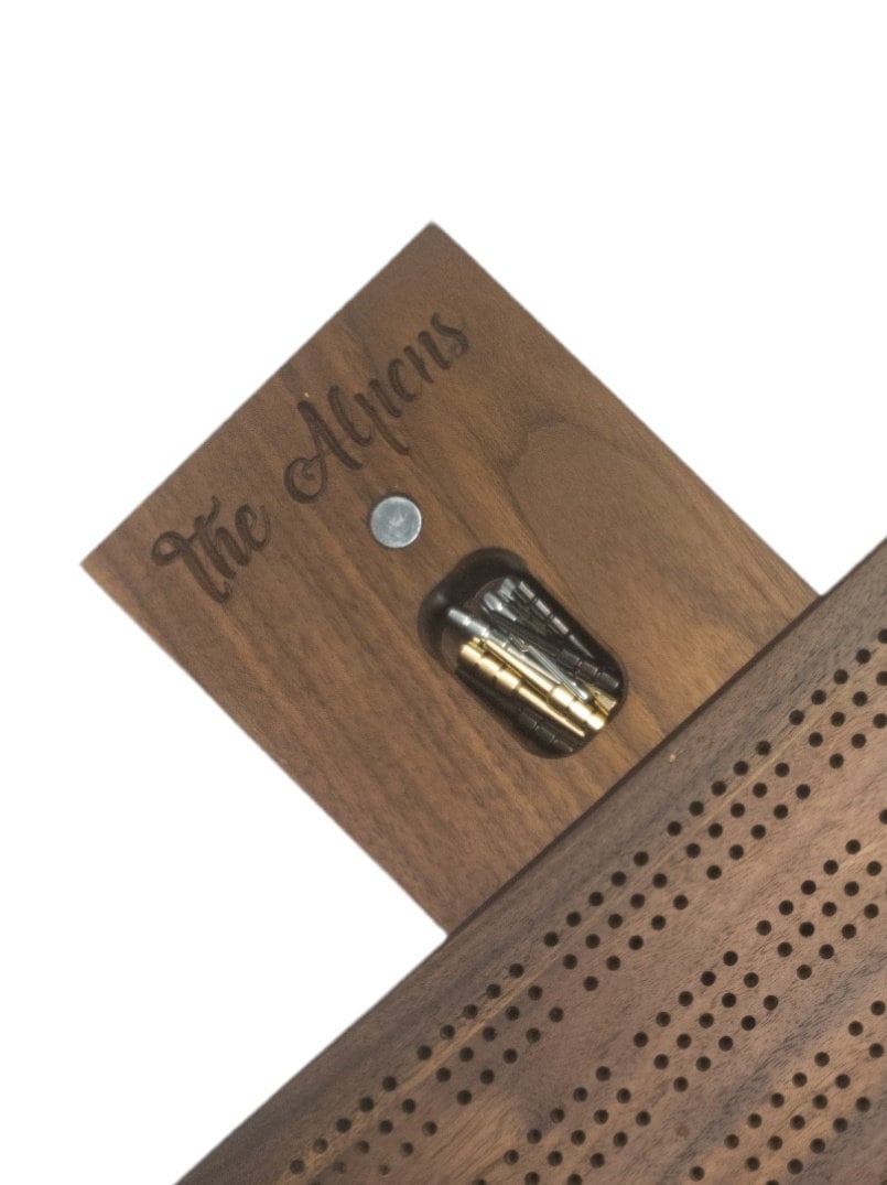 Bear & Mountain Inlay Cribbage Board | Wenge and Cherry Wood | Handmade Personalized Cribbage Gift