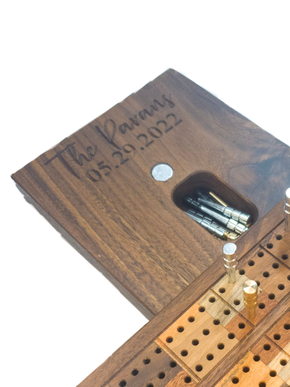 Recycled Skateboard Wood Inlay Cribbage Board | Handmade Wooden Game | Personalized Cribbage Gift