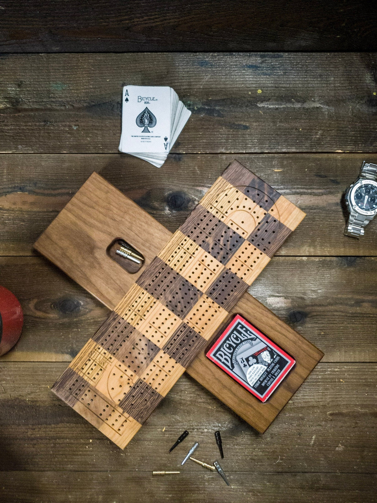 One-of-a-Kind Wenge & Zebrawood Checkered Cribbage Board | Handmade Wooden Game | Unique Gift
