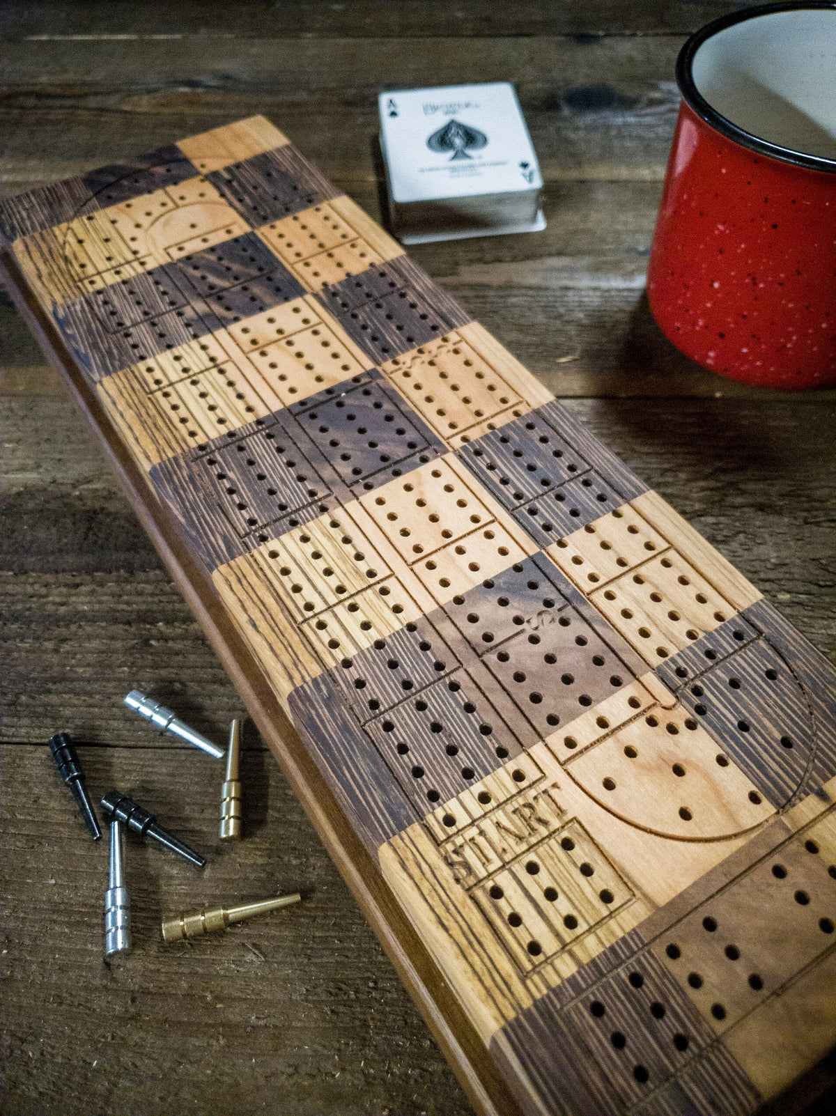 One-of-a-Kind Wenge & Zebrawood Checkered Cribbage Board | Handmade Wooden Game | Unique Gift