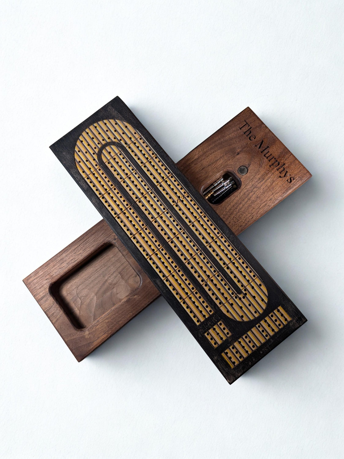 Recycled Skateboard Wood Inlay Cribbage Board | Handmade Wooden Game | Personalized Cribbage Gift