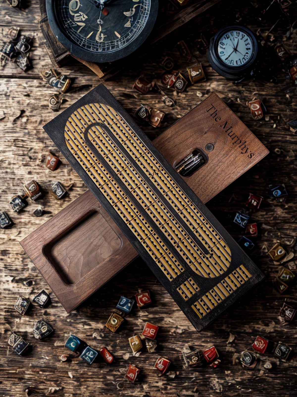 Recycled Skateboard Wood Inlay Cribbage Board | Handmade Wooden Game | Personalized Cribbage Gift