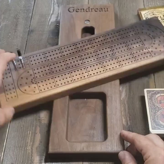 Bear & Mountain Inlay Cribbage Board | Wenge and Cherry Wood | Handmade Personalized Cribbage Gift