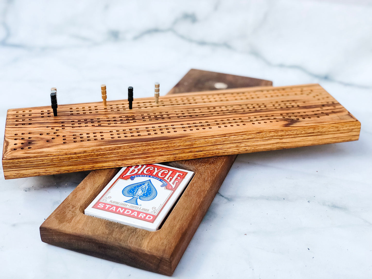 Zebrawood Cribbage Board |Crib Board| Card Game| Metal Pegs|Game|Handmade|Gift