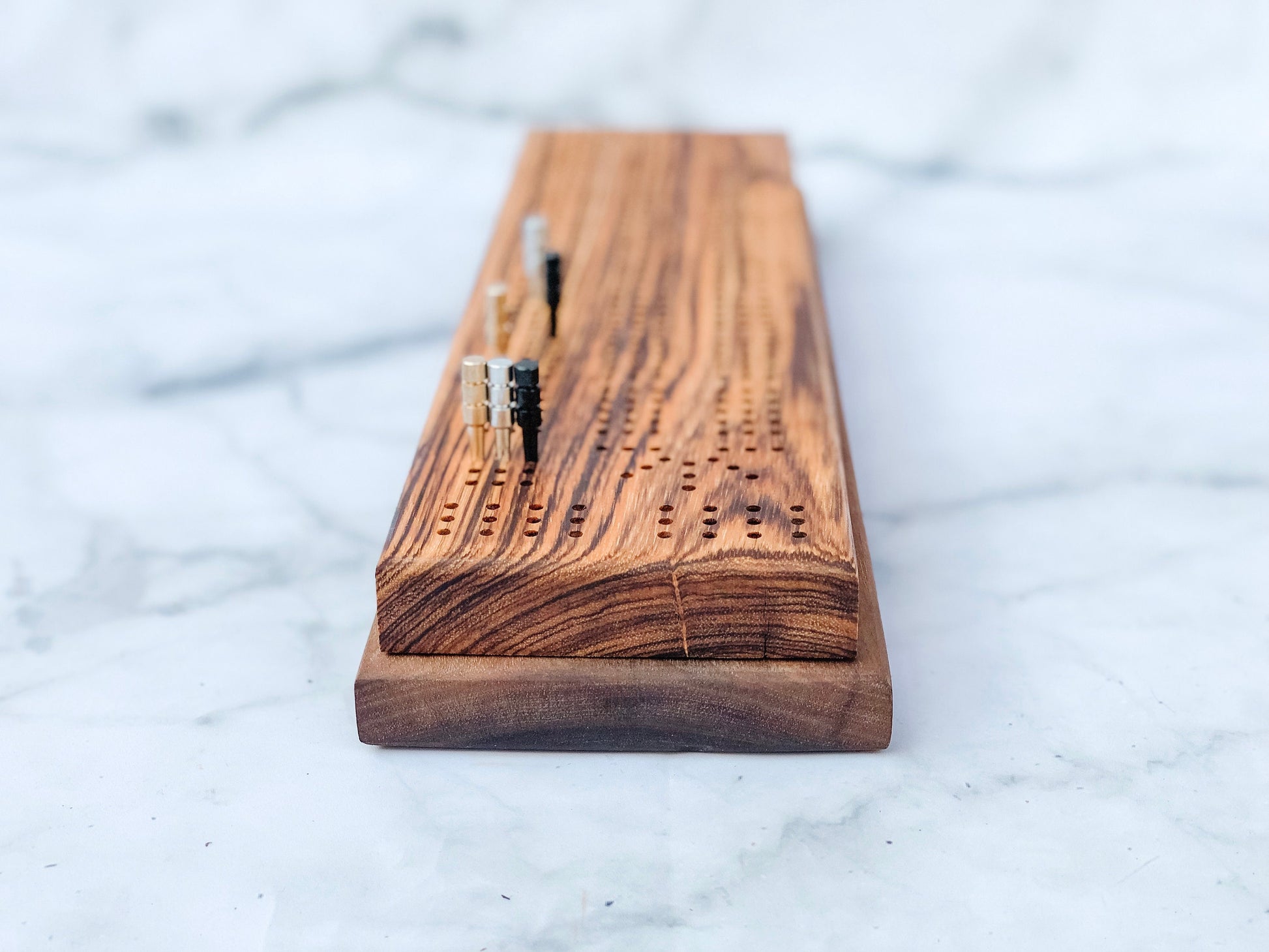 Zebrawood Cribbage Board |Crib Board| Card Game| Metal Pegs|Game|Handmade|Gift