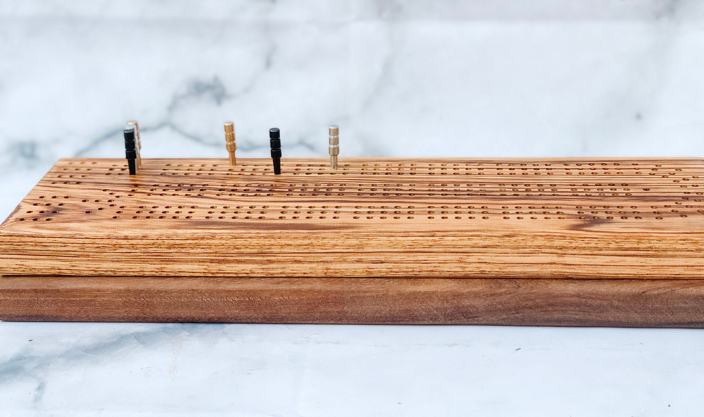 Zebrawood Cribbage Board |Crib Board| Card Game| Metal Pegs|Game|Handmade|Gift