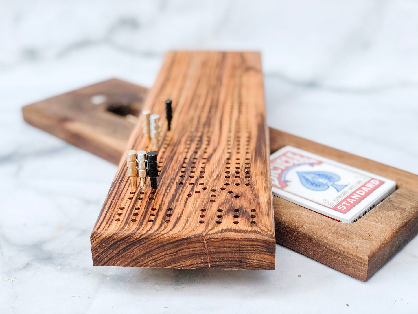 Zebrawood Cribbage Board |Crib Board| Card Game| Metal Pegs|Game|Handmade|Gift