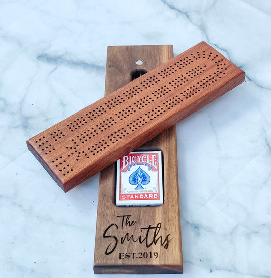 Personalized Cribbage board - Crib board with custom engraving - card and peg storage - Wood cribbage board - Gift