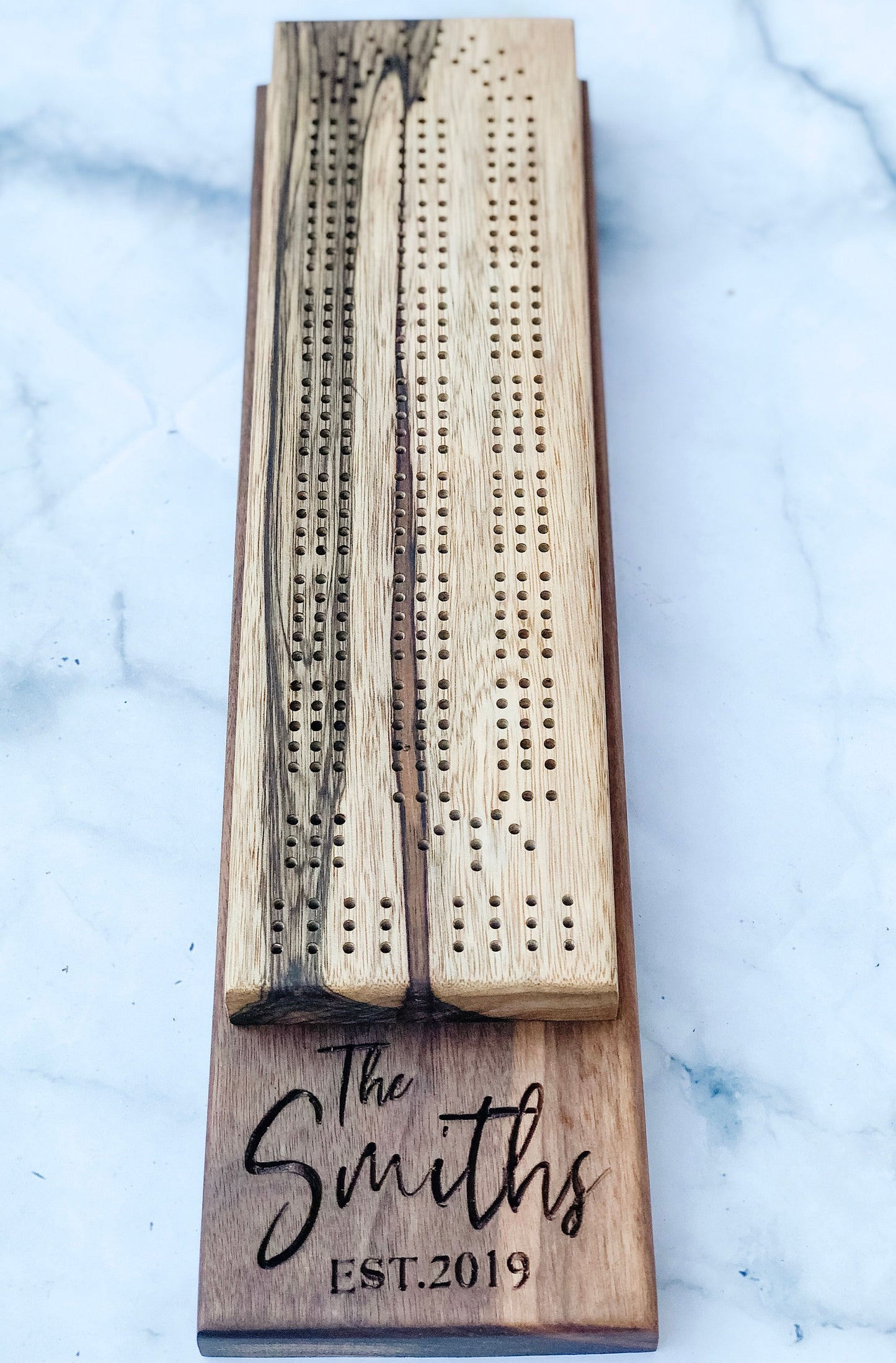 Personalized Cribbage board - Crib board with custom engraving - card and peg storage - Wood cribbage board - Gift