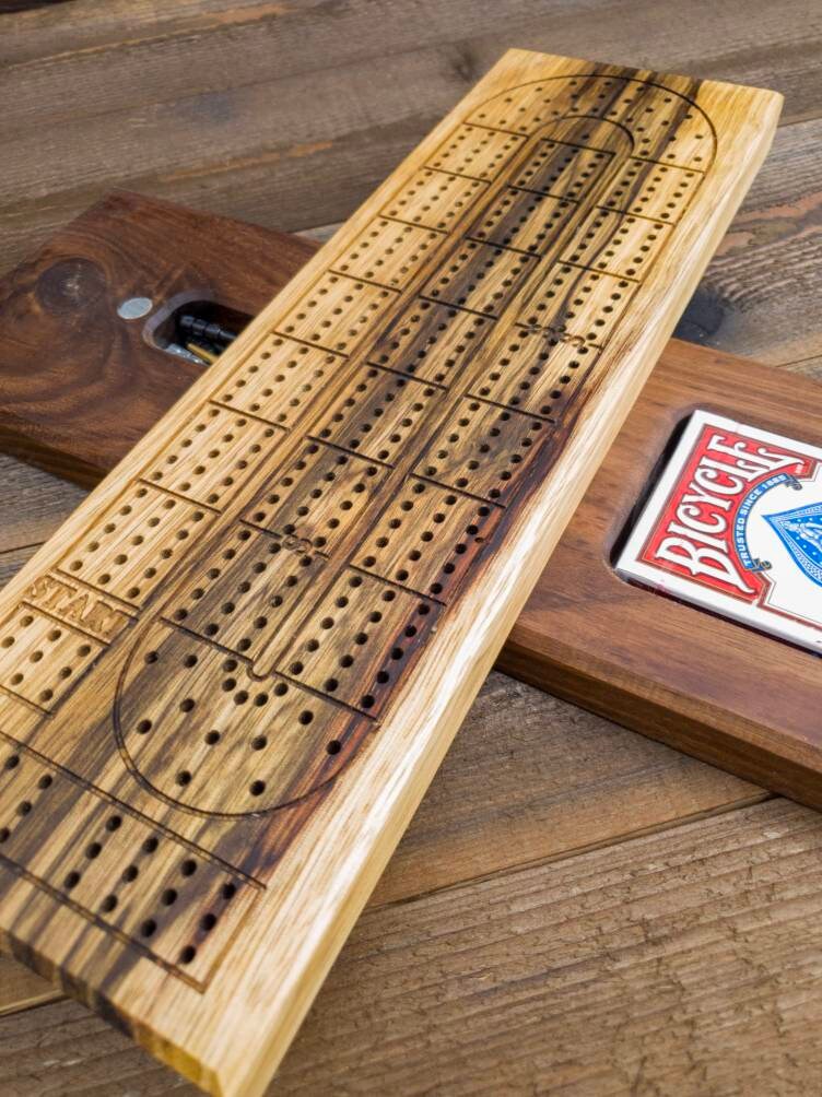 Limba Cribbage Board | Crib Board | Metal Pegs| Storage | Game | Wedding Retirement Birthday Christmas Father's Day Gift | Gift