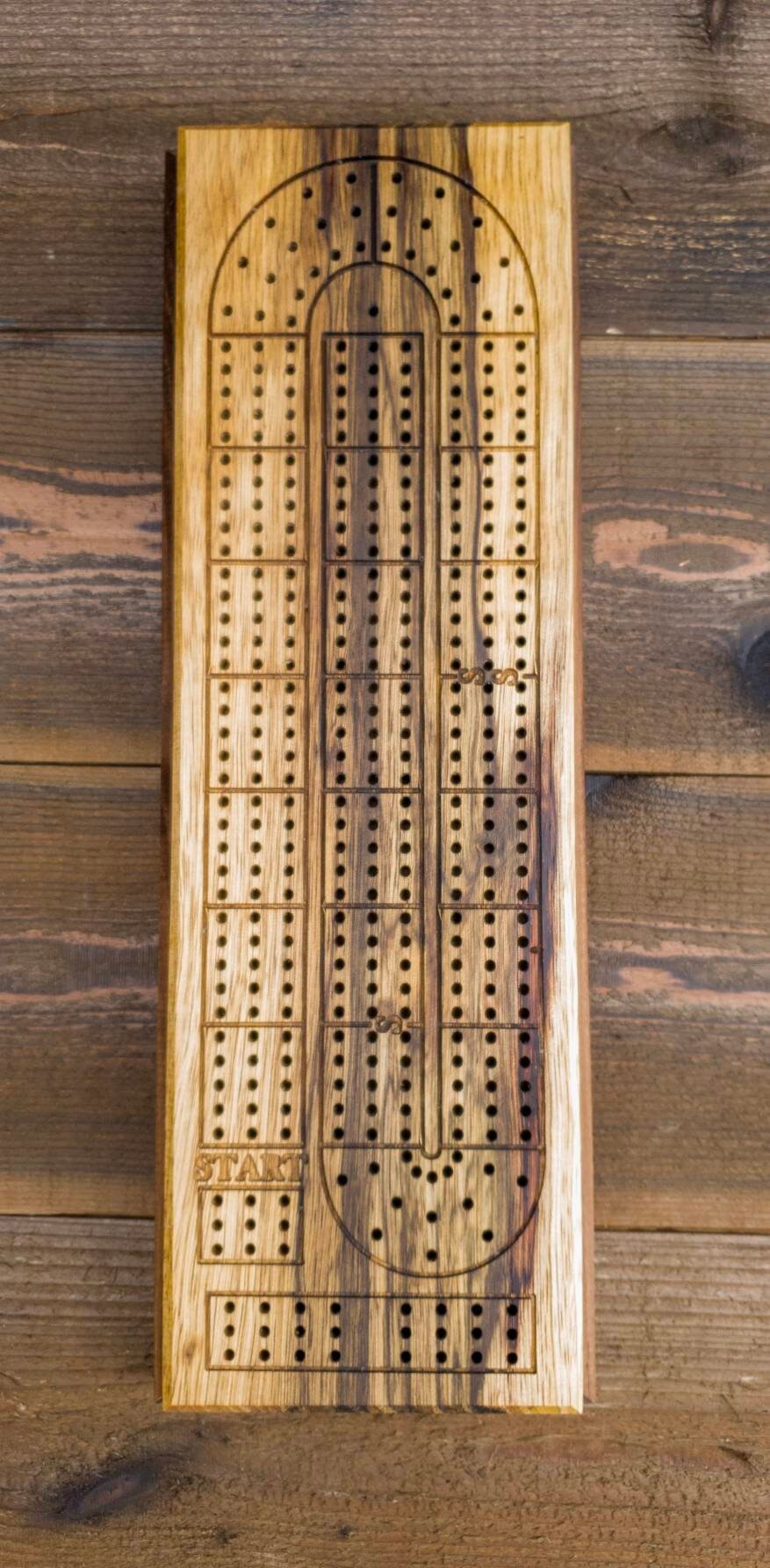 Two Track Black Limba Cribbage Board, Continuous outlet Track