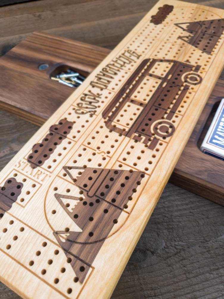 Cribbage Board - Premium Cribbage Board - Mountain Inlay Cribbage Board - Inlay Cribbage Board