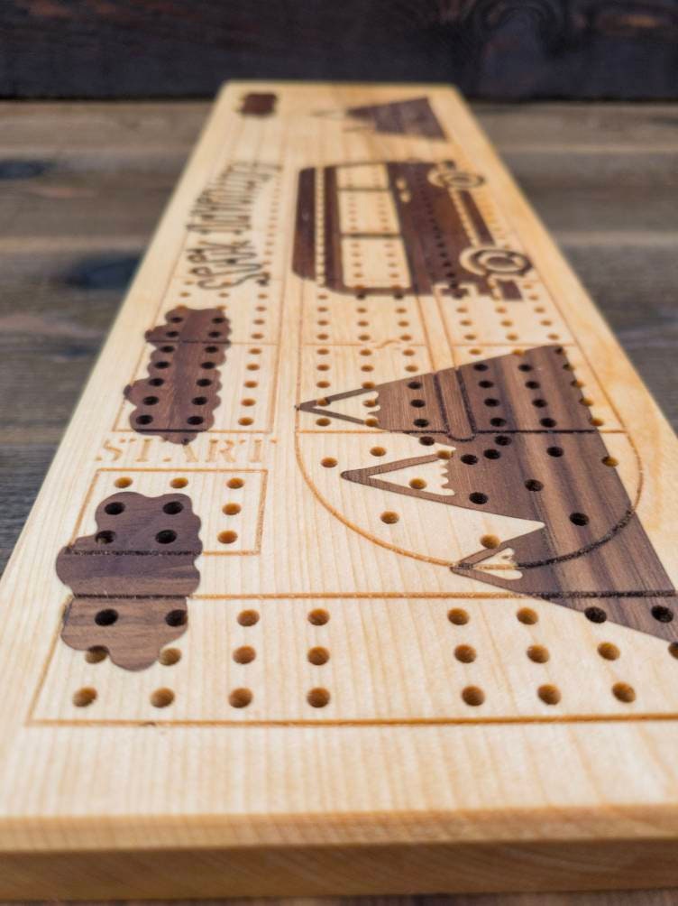 Cribbage Board - Premium Cribbage Board - Mountain Inlay Cribbage Board - Inlay Cribbage Board