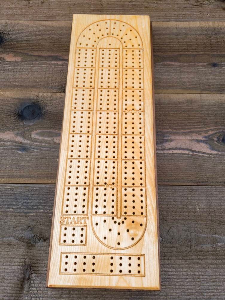 Lined Cribbage Board | Maple Crib Board | Metal Pegs | Game | Wedding Christmas Retirement Birthday Father's Day Gift | Gift