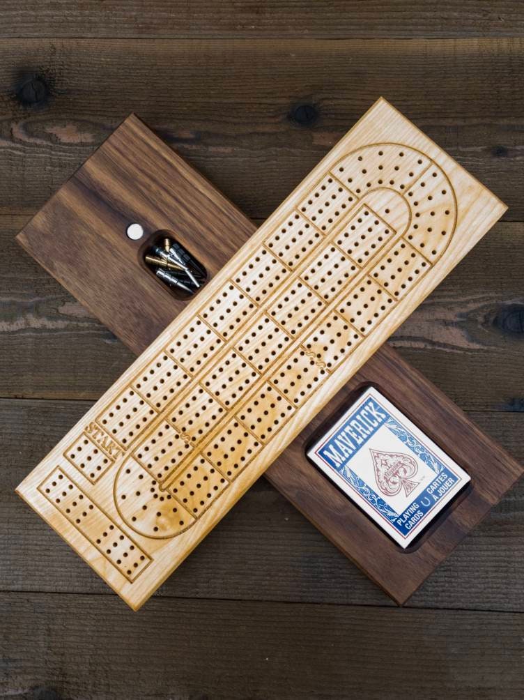 Lined Cribbage Board | Maple Crib Board | Metal Pegs | Game | Wedding Christmas Retirement Birthday Father's Day Gift | Gift