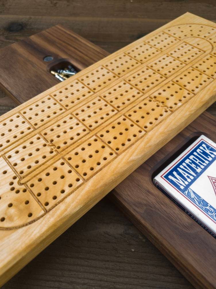 Lined Cribbage Board | Maple Crib Board | Metal Pegs | Game | Wedding Christmas Retirement Birthday Father's Day Gift | Gift