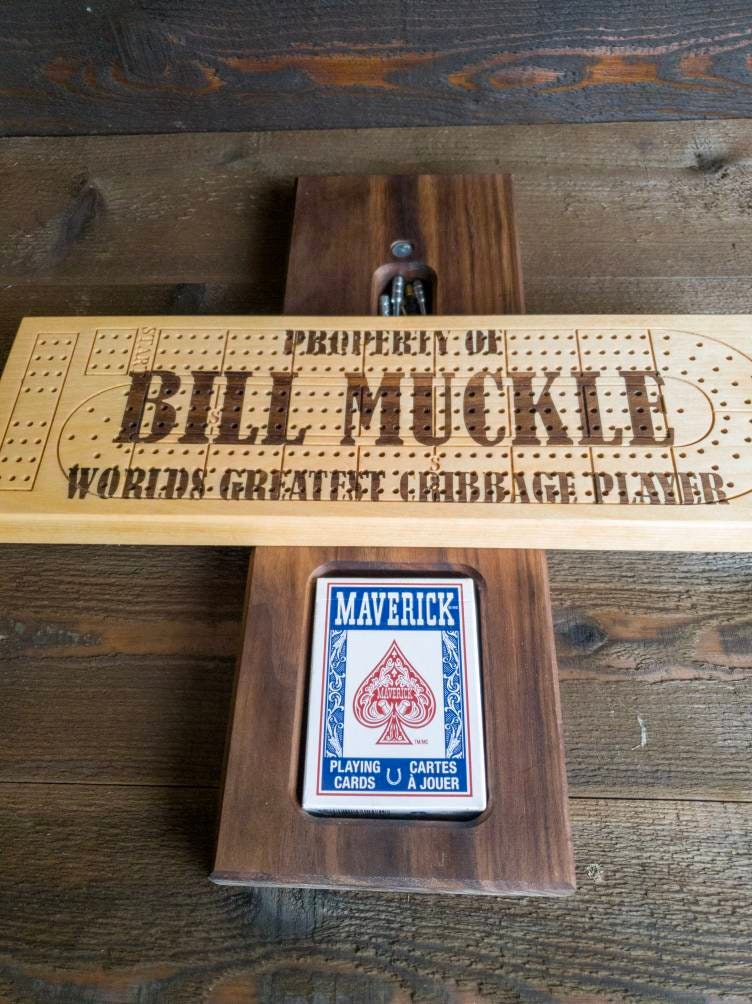 Cribbage Board - Worlds Greatest - Personalized Cribbage Board - Card and Peg Storage