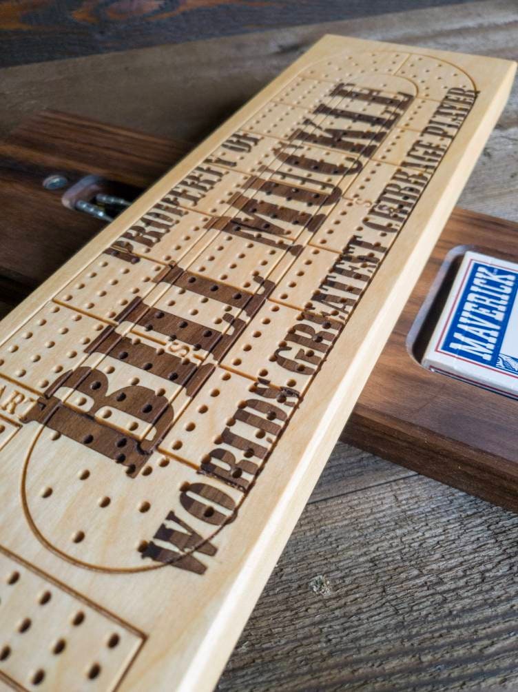 Cribbage Board - Worlds Greatest - Personalized Cribbage Board - Card and Peg Storage